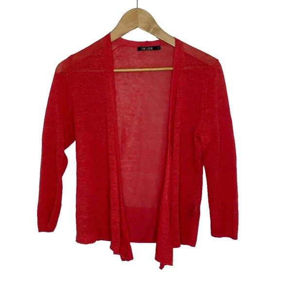 Women's Small Nic & Zoe Orange Linen Blend Cropped Cardigan Sweater - Picture 1 of 5